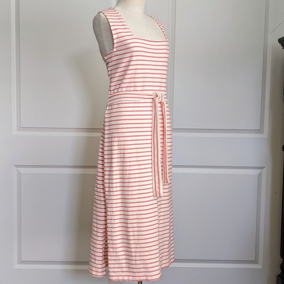 Rails Dress Midi Tie Waist Sleeveless 100% Cotton Knit Ivory Peony Stripe L NWT - Picture 4 of 11